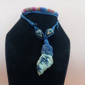 Natural Turquoise Macrame Necklace Handmade Jewelry
